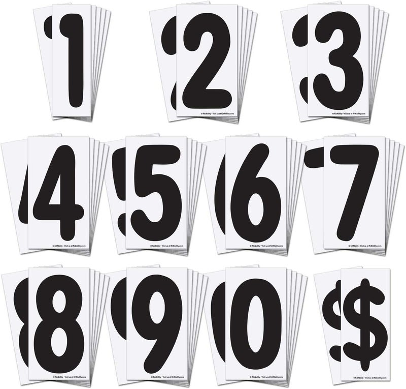 KitAbility Replacement Numbers for White Message Board Sidewalk Signs with 4 Inch Tracks, 6 of Each Number 0 to 9, Black on White Background - Image 1